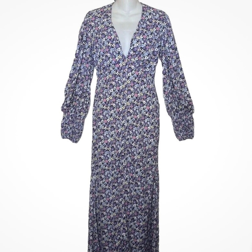 NWOT Nasty Gal Floral Long Sleeve Maxi Dress in purple, pink yellow blue size 4